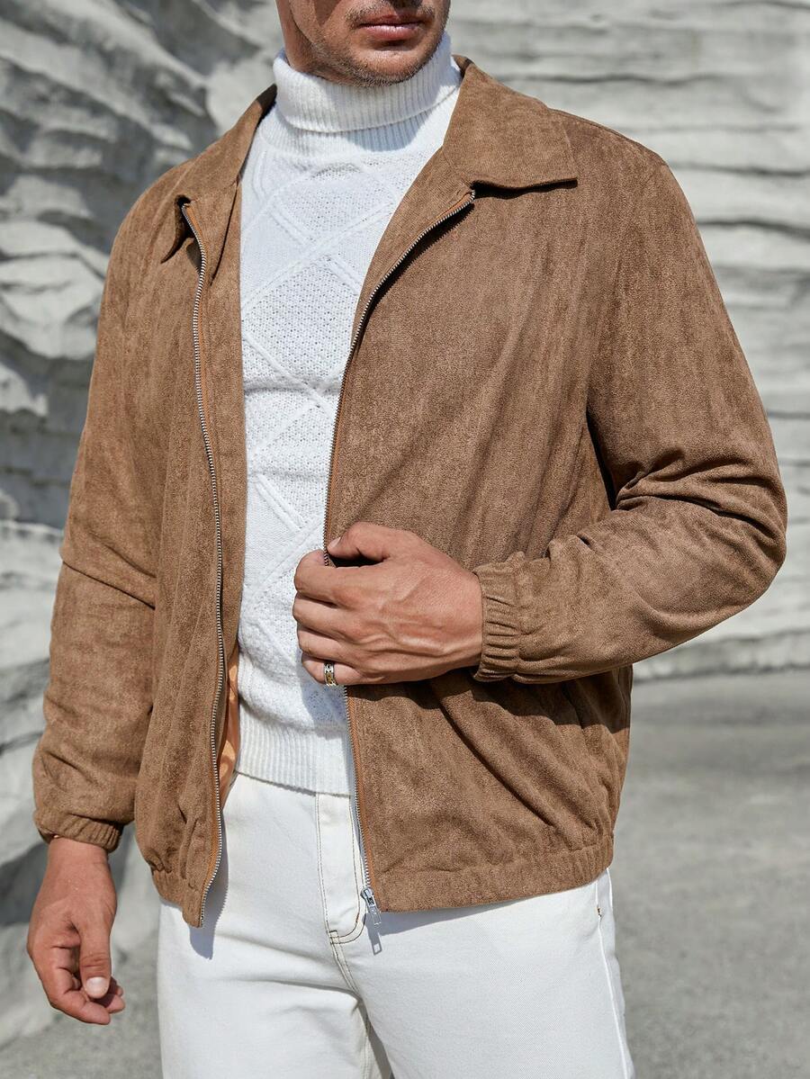 GENTILAND 男士大码拉鏈開襟夾克 - 棕色 - 查看 1