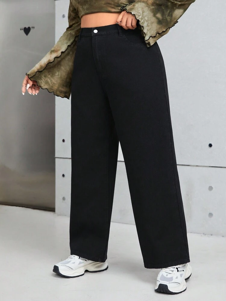 Plus High Waist Straight Leg Jeans