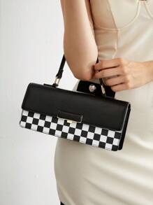 BizChic Túi Checkerboard màu đen có khóa nắp trên dành cho nữ - Đen và trắng - Xem 2
