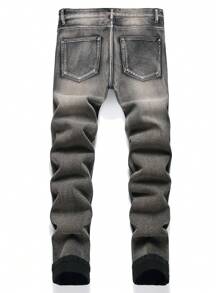 男大童字母貼布牛仔褲 - 深灰色 - 查看 2