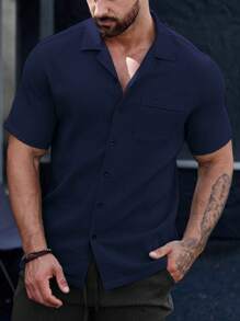 Manfinity Homme Men Solid Button Up Pocket Patched Shirt - Royal Blue - View 7