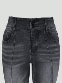 青少年女孩斜口袋牛仔喇叭褲 - 黑色 - 查看 7