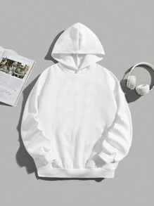 Teens Boys' Casual Solid Color Long Sleeve Hoodie Sweatshirt - White - View 1