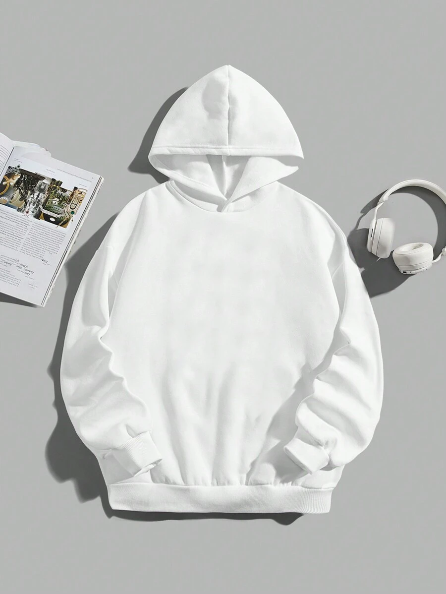 Teens Boys' Casual Solid Color Long Sleeve Hoodie Sweatshirt - White - View 1