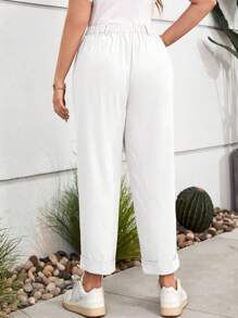 SHEIN LUNE Plus Fold Pleated Detail Roll Hem Pants - White - View 2