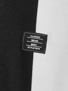 GENTILAND Hombres Camiseta de dos tonos con diseño de parche de letra - Negro - Ver 3