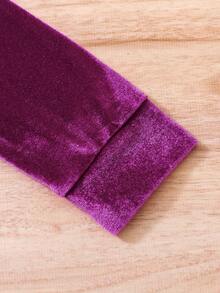 SHEIN 女小童刺繡字母圖案絲絨拉鍊開襟連帽衫和喇叭褲 - 玫紅色 - 查看 6