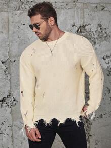 Manfinity LEGND Hombres talla grande Suéter roto unicolor - Albaricoque - Ver 6