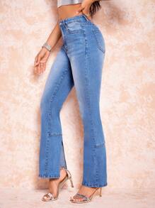SHEIN BAE High Waist Flare Leg Jeans - Blue - View 1