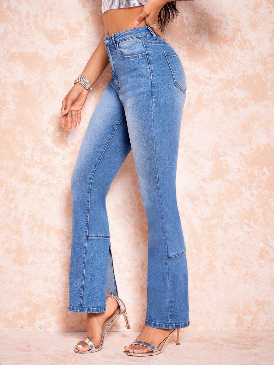 SHEIN BAE High Waist Flare Leg Jeans - Blue - View 1
