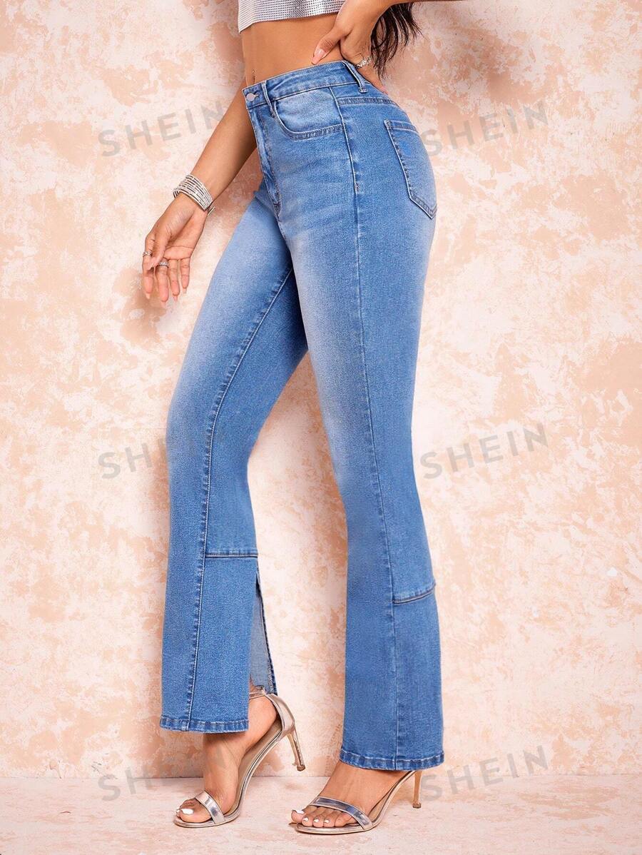 SHEIN BAE Jeans de pierna amplia de talle alto - Azul - Ver 1