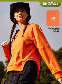 In My Nature Letter Patched Detail Drop Shoulder Outdoor Sweatshirt - Orange - View 1