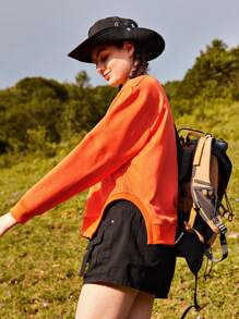 In My Nature Letter Patched Detail Drop Shoulder Outdoor Sweatshirt - Orange - View 6