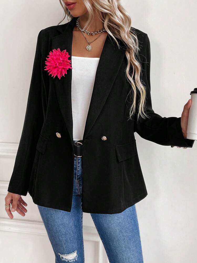 Appliques Detail Double Button Blazer Fall Cloth For Women