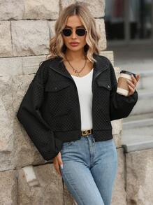 SHEIN LUNE Flap Pocket Drop Shoulder Jacket - Black - View 4