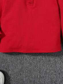 SHEIN Young Boy's Casual Comfortable Dinosaur Pattern Stand Collar Long Sleeve Top - Red - View 4