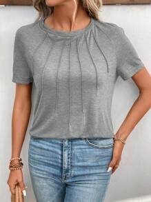 SHEIN Frenchy Đường may Chi tiết Tay Raglan Áo thun - Màu Xám nhạt - Xem 5