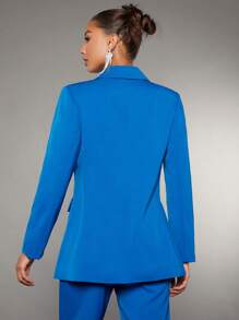 SHEIN BAE Lapel Neck Flap Detail Blazer - Blue - View 2