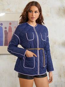 SHEINNeu Contrast Binding Drop Shoulder Quilted Coat In Fall/Winter - Royal Blue - View 5