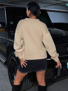 EURMUSE Letter Graphic Drop Shoulder Sweatshirt - Beige - View 2
