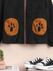 SHEIN Young Boy Cartoon Embroidery 3D Ear Design Hooded Teddy Jacket,In Fall/Winter - Brown - View 4