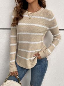 Mẫu sọc Curved Hem Áo len - Nhiều màu - Xem 3