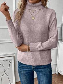 EMERY ROSE Jersey cuello alto de manga raglán tejido de canalé - Rosa vieja - Ver 5