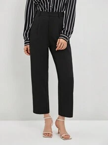 BizChic Women's High Waist Straight Leg Cropped Pants, Romantic Elegant Daily Fashion Versatile Business Casual, Suitable For Office, Business, Casual Wear, Teacher Attire In Fall/Winter - Black - View 1