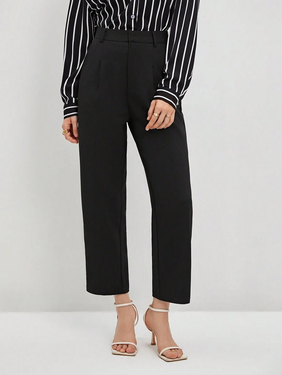 BizChic Women's High Waist Straight Leg Cropped Pants, Romantic Elegant Daily Fashion Versatile Business Casual, Suitable For Office, Business, Casual Wear, Teacher Attire In Fall/Winter - Black - View 1