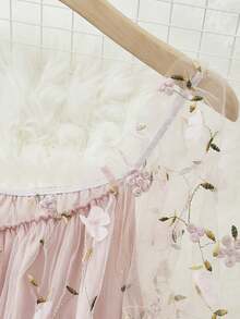 SHEIN CURVE+ Plus Floral Embroidery Mesh Overlay Dress - Pink - View 4