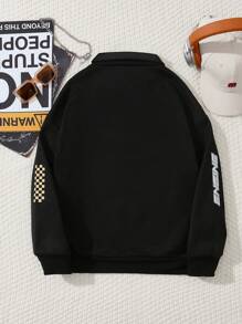 SHEIN 女大童標語圖案半拉鏈加絨內裏運動衫 - 黑色 - 查看 2