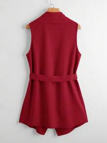 SHEIN Clasi Waterfall Collar Belted Vest Coat - Burgundy - View 2