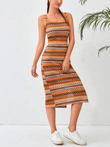Dreamara Geo Print Split Thigh Dress - Multicolor - View 5