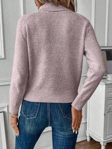 EMERY ROSE Jersey cuello alto de manga raglán tejido de canalé - Rosa vieja - Ver 2