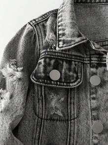 SHEIN Explorewe Chico joven Cazadora mezclilla desgarro - Gris - Ver 3