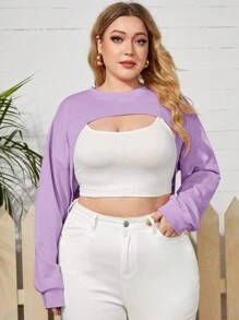SHEIN Coolane Plus Solid Super Crop Sweatshirt Without Cami Top - Lilac Purple - View 1