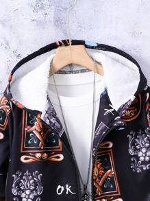 男大童1入組字母圖案風衣外套 - 黑色 - 查看 4