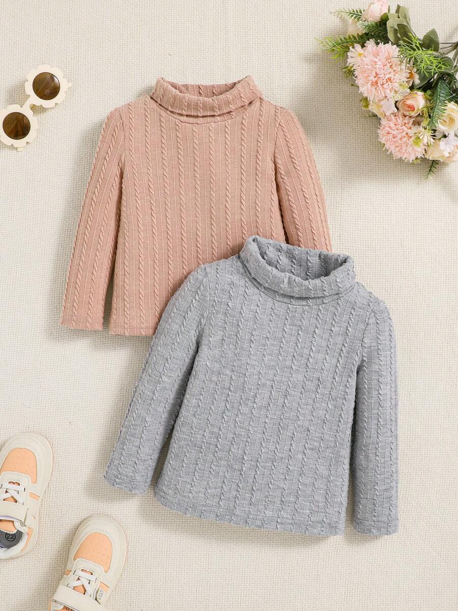 SHEIN Bebé niña 2 piezas Camiseta cuello alto tejida de canalé - Multicolor - Ver 1