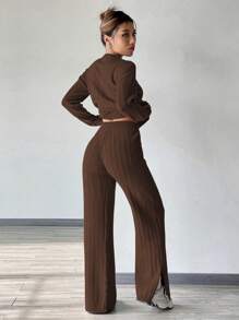 Flirla Solid Sweater & Drawstring Waist Knit Pants
