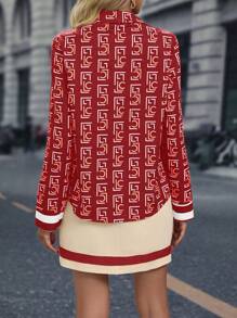 SHEIN Clasi Letter Graphic Shirt & Skirt - Burgundy - View 2