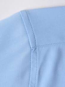 Men Solid Button Up Shacket - Blue - View 6