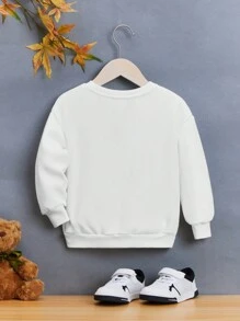 SHEIN Young Boy Bear Doll Print Drop Shoulder Thermal Lined Sweatshirt - White - View 2