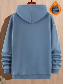 Aesthetic Post--Men Letter Graphic Kangaroo Pocket Drawstring Oversize Hoodie - Blue - View 2