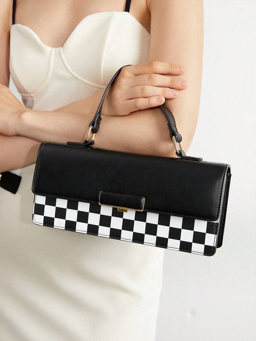 BizChic Túi Checkerboard màu đen có khóa nắp trên dành cho nữ - Đen và trắng - Xem 1