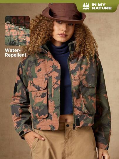 In My Nature Allover Print Flap Pocket Zip Up Jacket