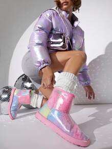 SHUZIA Nhuộm buộc Chóp giầy tròn Giày ống Ankle - Nhiều màu - Xem 5