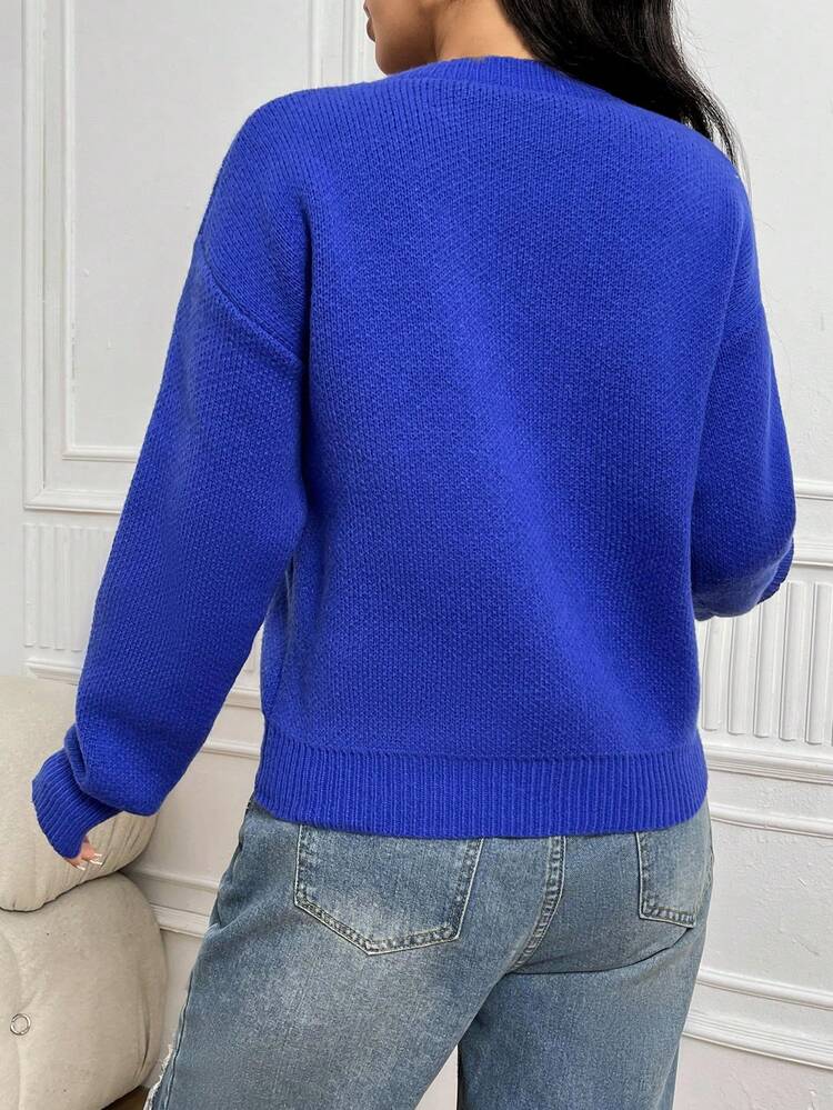 Bell Pattern Drop Shoulder Knit Pullover Fall Winter Sweater