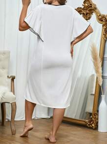 Hơn Tương phản ràng buộc áo tay bướm Váy ngủ - trắng - Xem 2