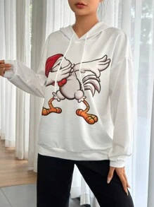 SHEIN Unity Print Drop Shoulder Drawstring Hoodie - Multicolor - View 3