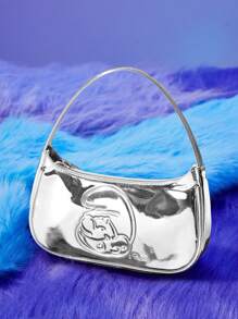 SHEIN X The Smurfs Silver Lady Handbag / Clutch Bag With Zipper - Silver - View 2